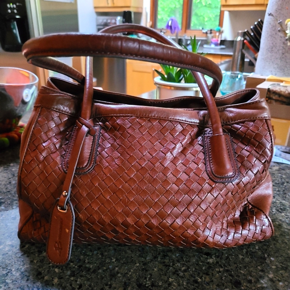EUC B. Makowsky Cognac Woven Leather Shoulder Bag